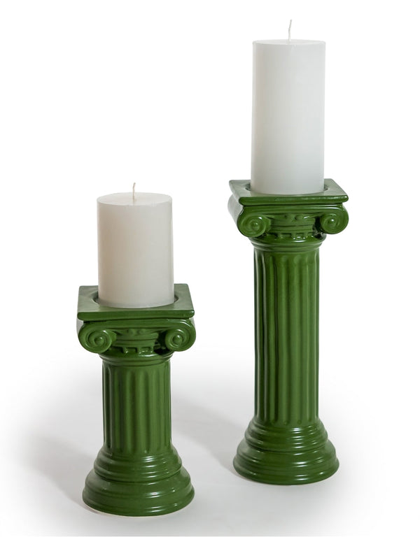 Matt Dark Green Large Ionic Column Ceramic Candle Holder