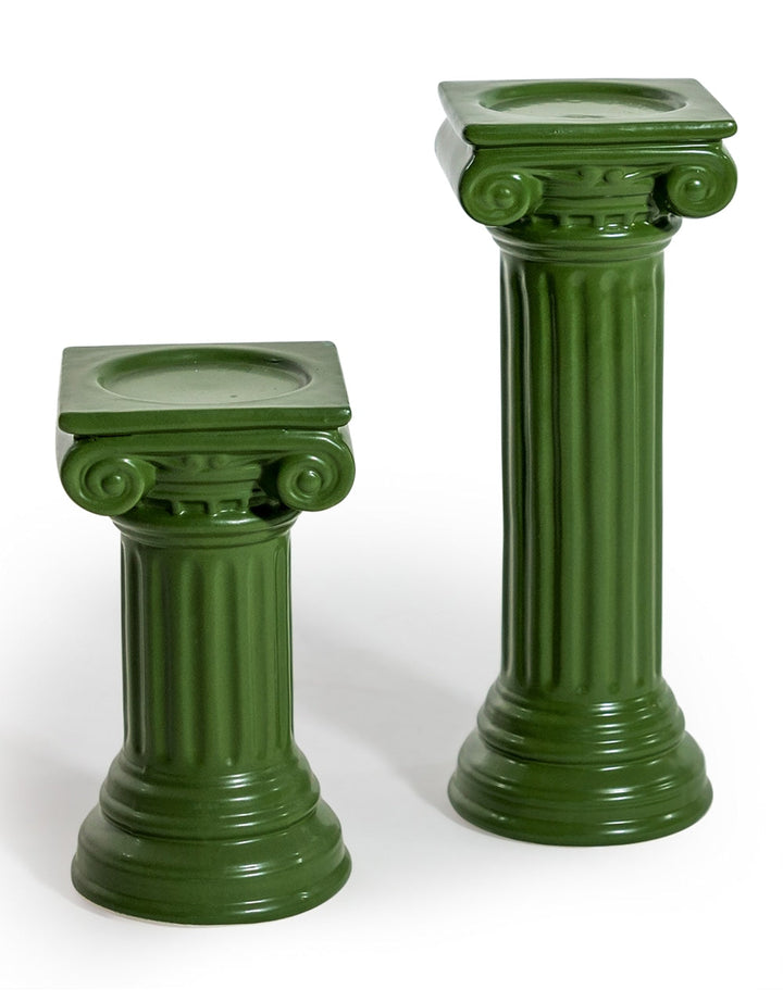 Matt Dark Green Small Ionic Column Ceramic Candle Holder