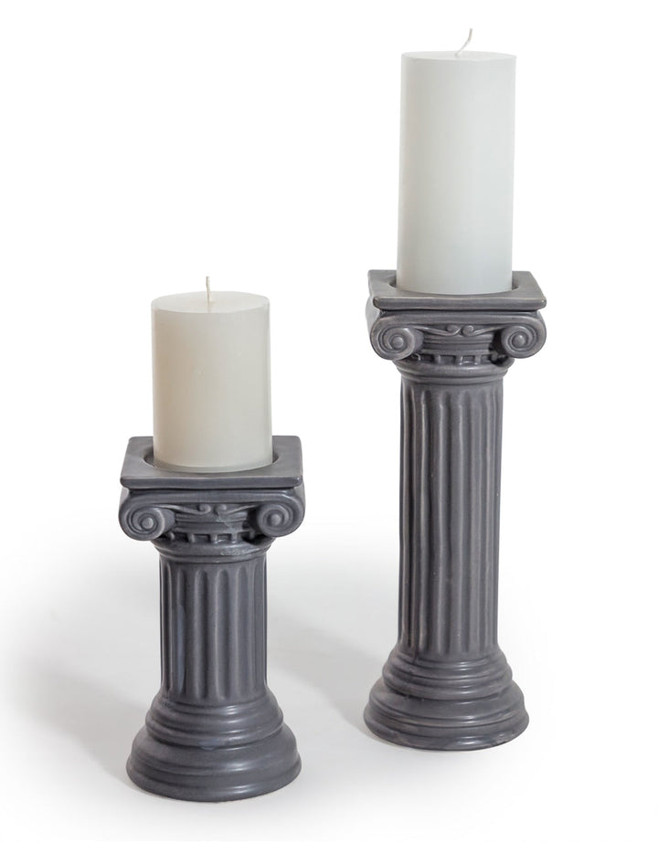 Matt Grey Large Ionic Column Ceramic Candle Holder