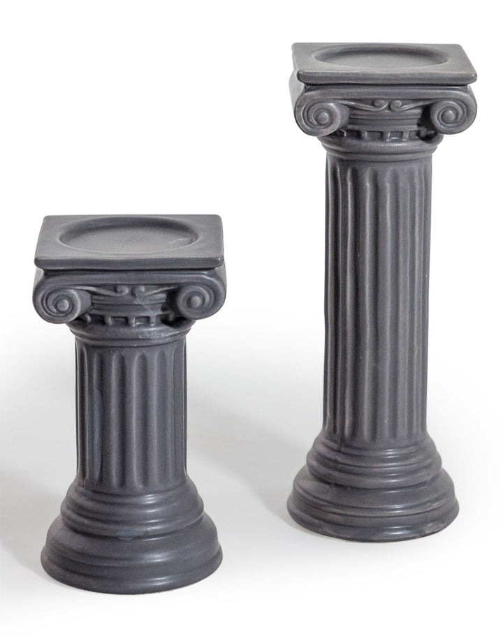 Matt Grey Large Ionic Column Ceramic Candle Holder