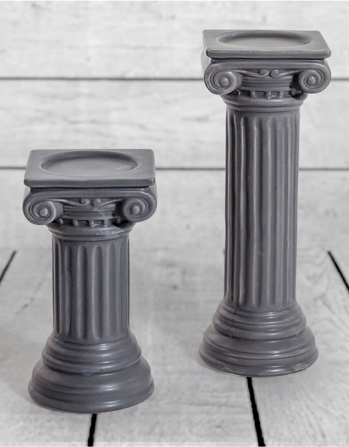 Matt Grey Large Ionic Column Ceramic Candle Holder