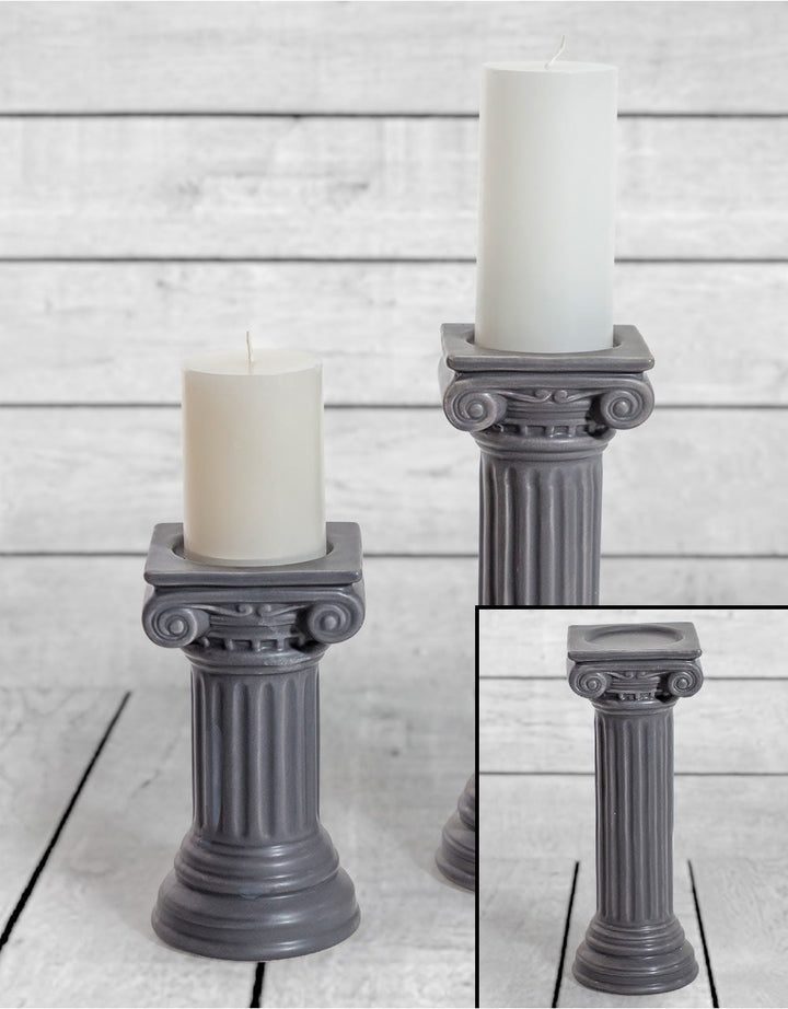 Matt Grey Large Ionic Column Ceramic Candle Holder