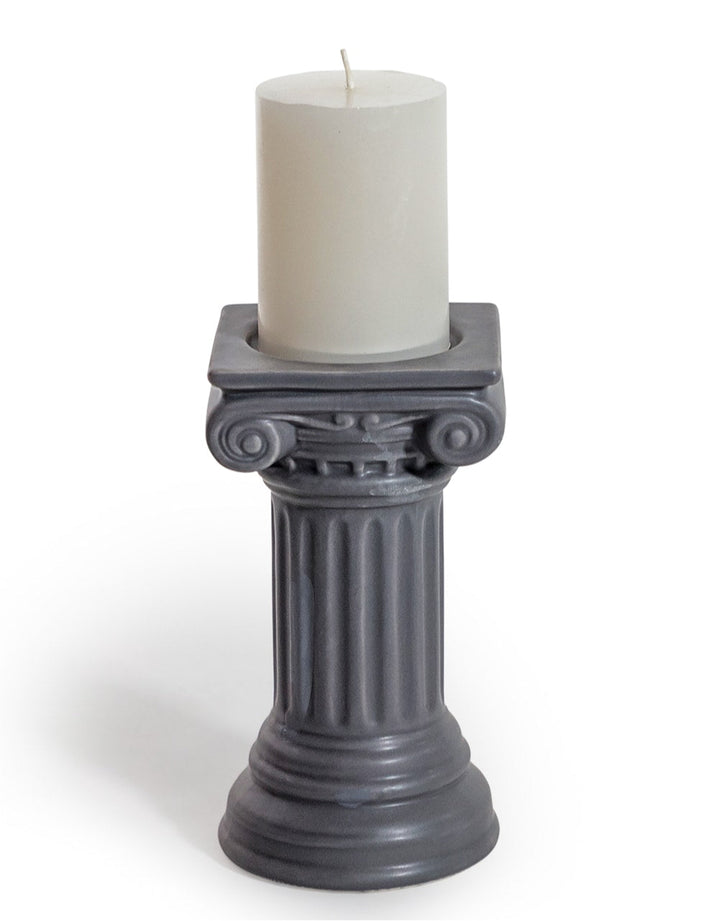 Matt Grey Small Ionic Column Ceramic Candle Holder