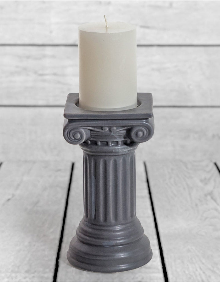 Matt Grey Small Ionic Column Ceramic Candle Holder