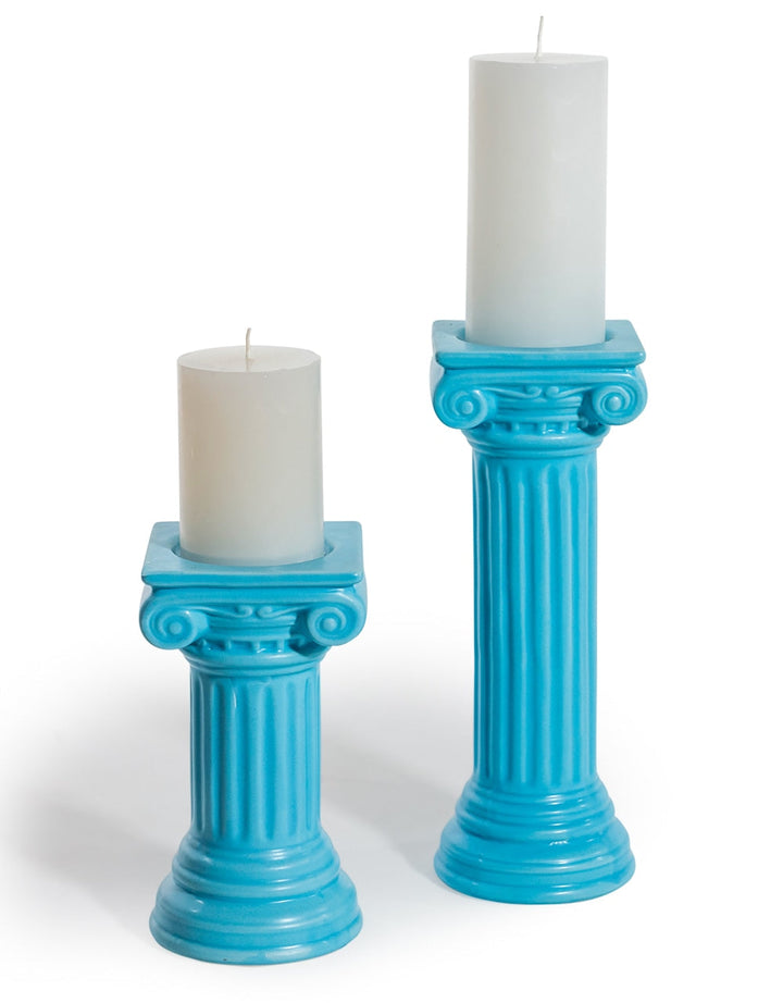 Matt Light Blue Large Ionic Column Ceramic Candle Holder