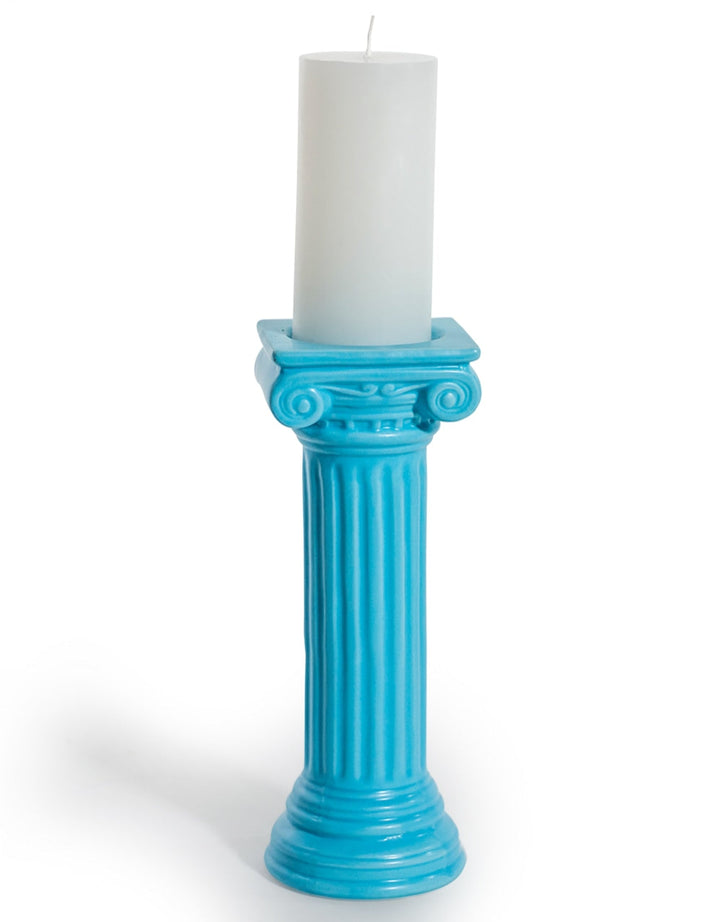 Matt Light Blue Large Ionic Column Ceramic Candle Holder