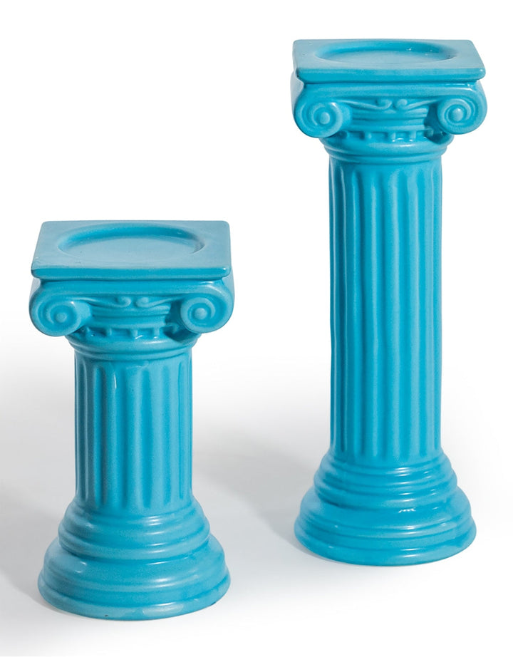 Matt Light Blue Large Ionic Column Ceramic Candle Holder