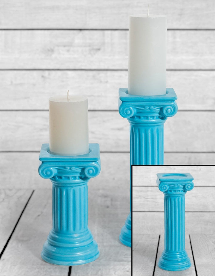 Matt Light Blue Large Ionic Column Ceramic Candle Holder