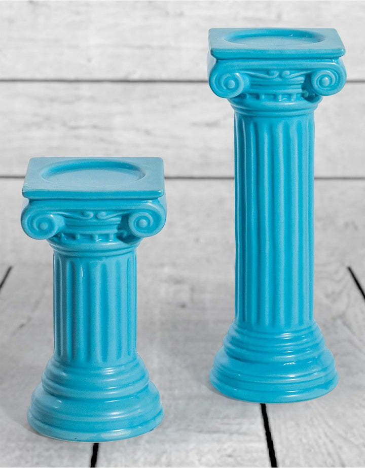 Matt Light Blue Small Ionic Column Ceramic Candle Holder