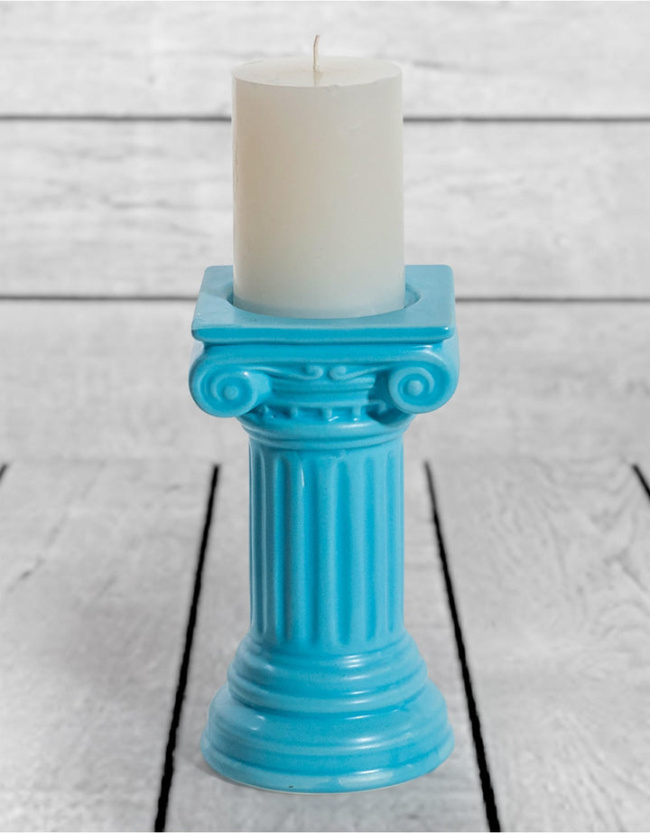 Matt Light Blue Small Ionic Column Ceramic Candle Holder