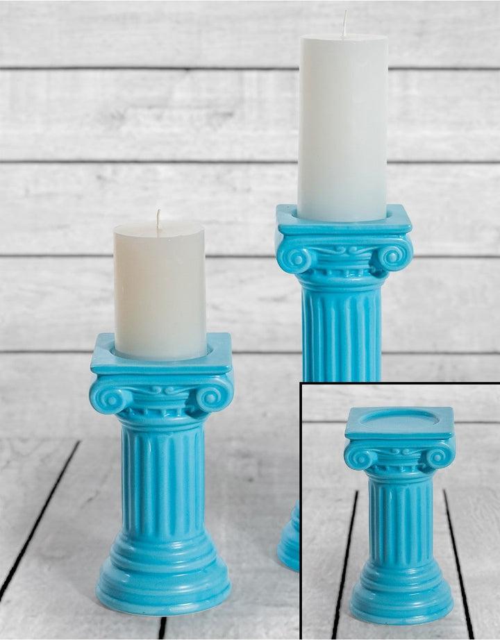 Matt Light Blue Small Ionic Column Ceramic Candle Holder