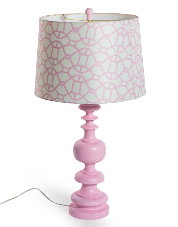 Matt Pink Column Table Lamp with Patterned Shade