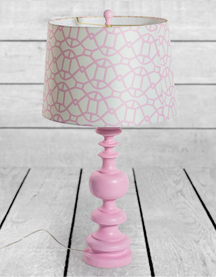 Matt Pink Column Table Lamp with Patterned Shade