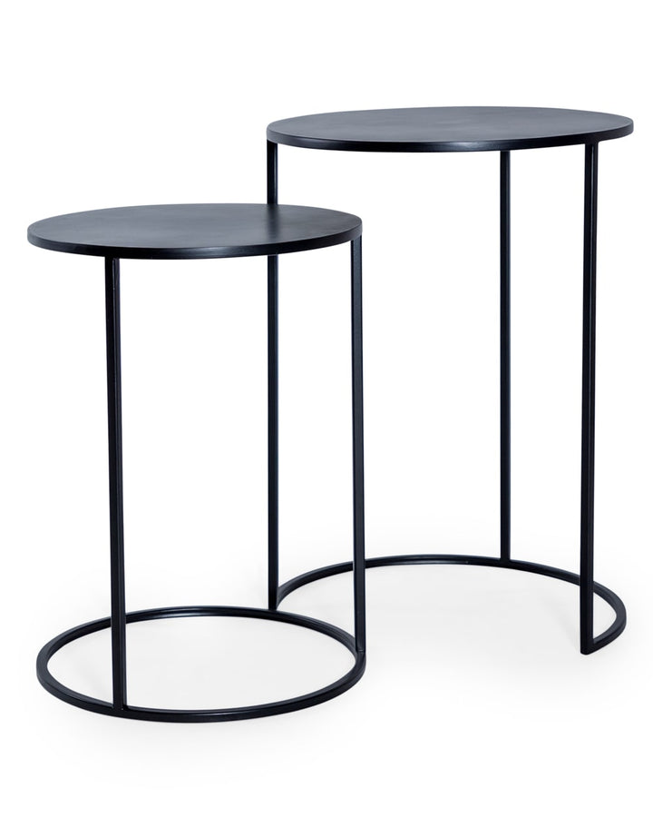 Nest of 2 Matt Black Metal Side Tables