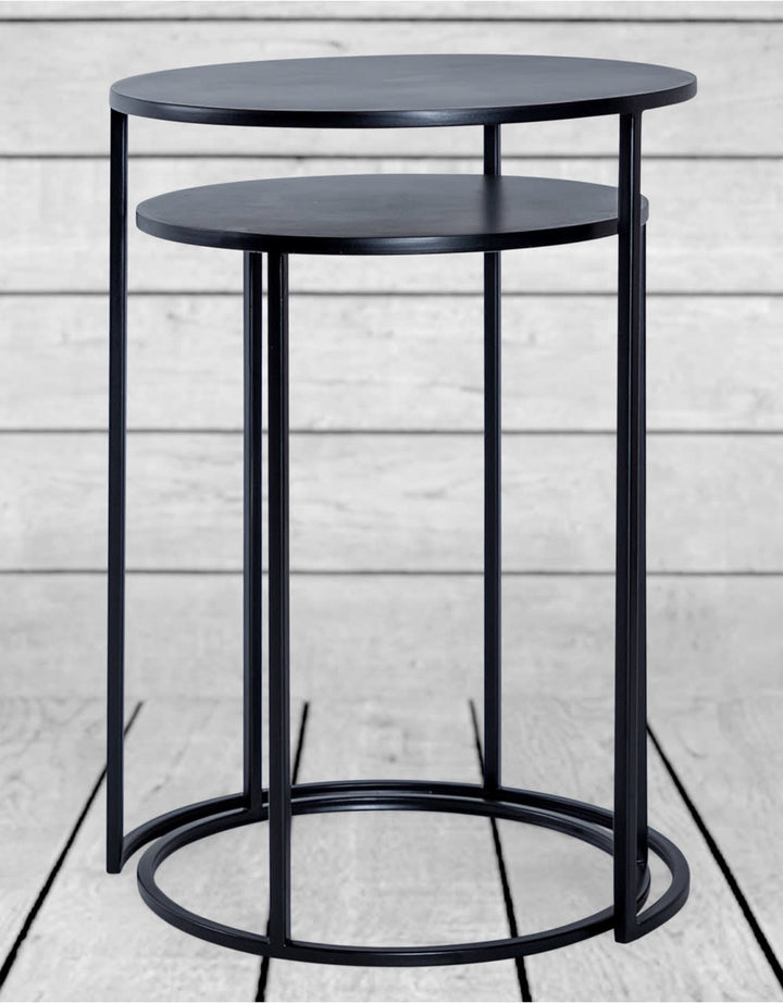 Nest of 2 Matt Black Metal Side Tables