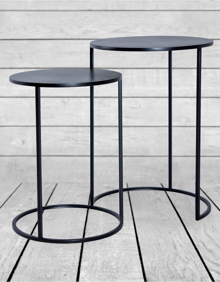 Nest of 2 Matt Black Metal Side Tables