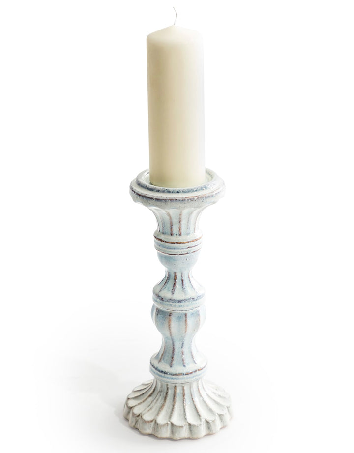 Ornate Aged White Ceramic Candle Holder