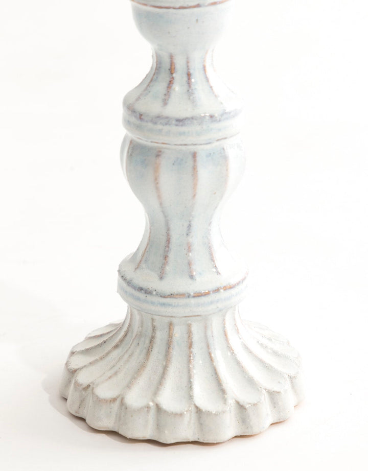 Ornate Aged White Ceramic Candle Holder