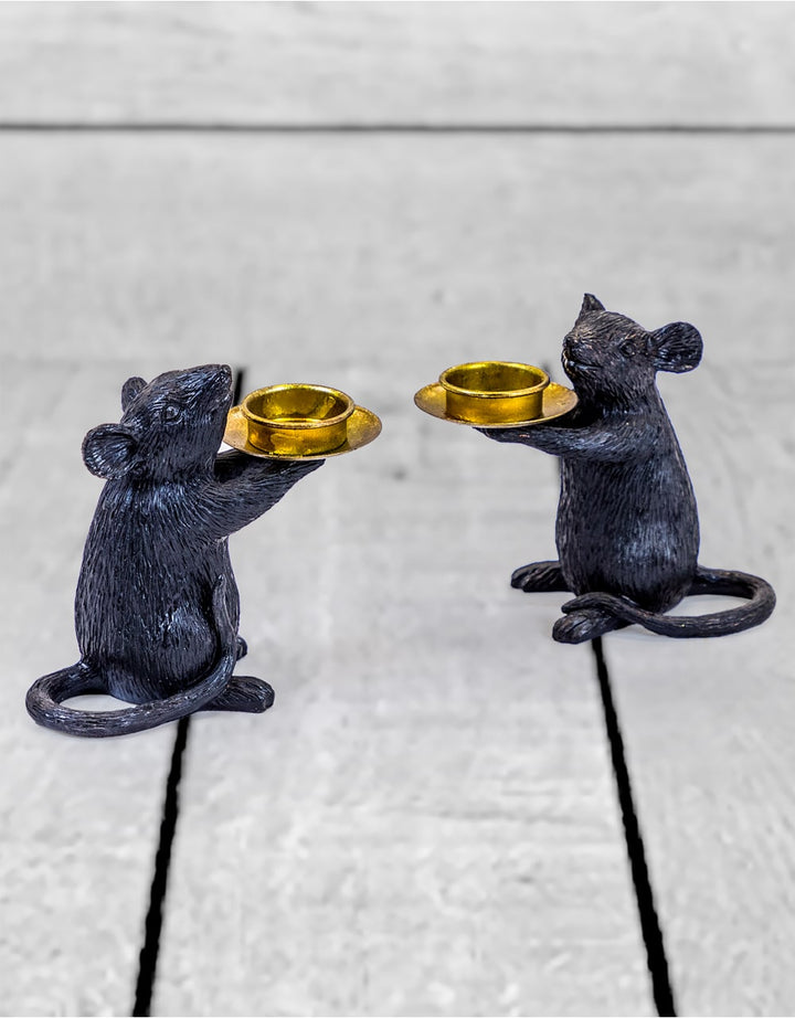 Pair of Black Mouse Candle Holders