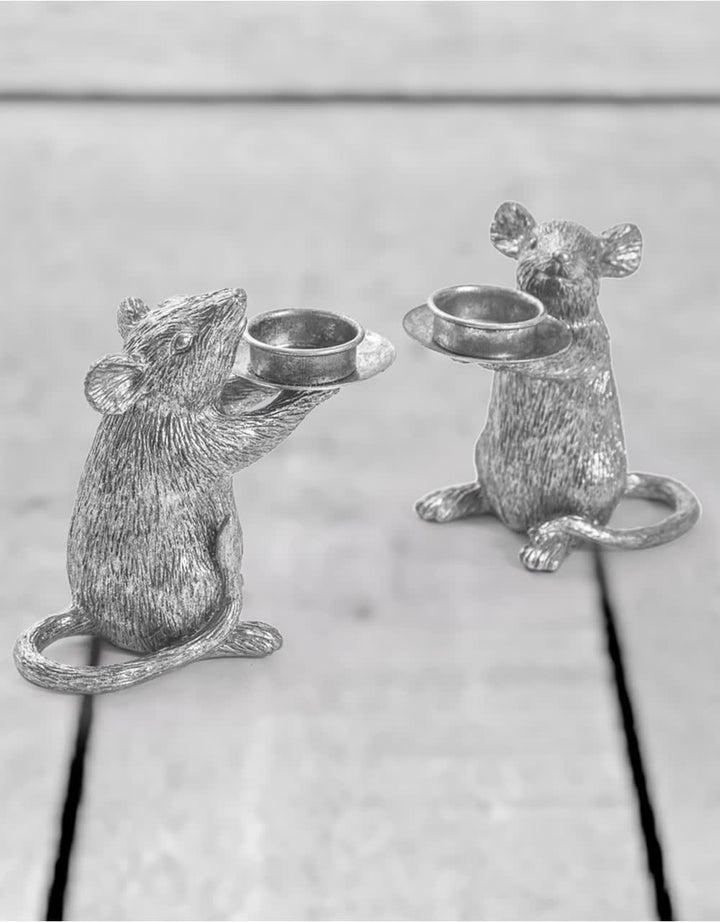 Pair of Silver Mouse Candle Holders