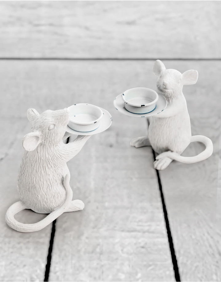 Pair of White Mouse Candle Holders