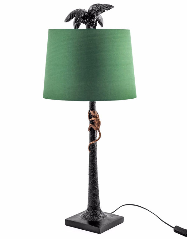 Palm Tree with Climbing Monkey Table Lamp with Green Shade