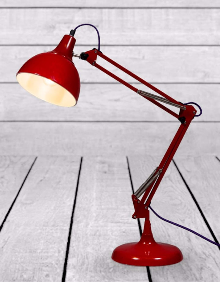 Red Traditional Large Desk Lamp (Purple Fabric Flex)