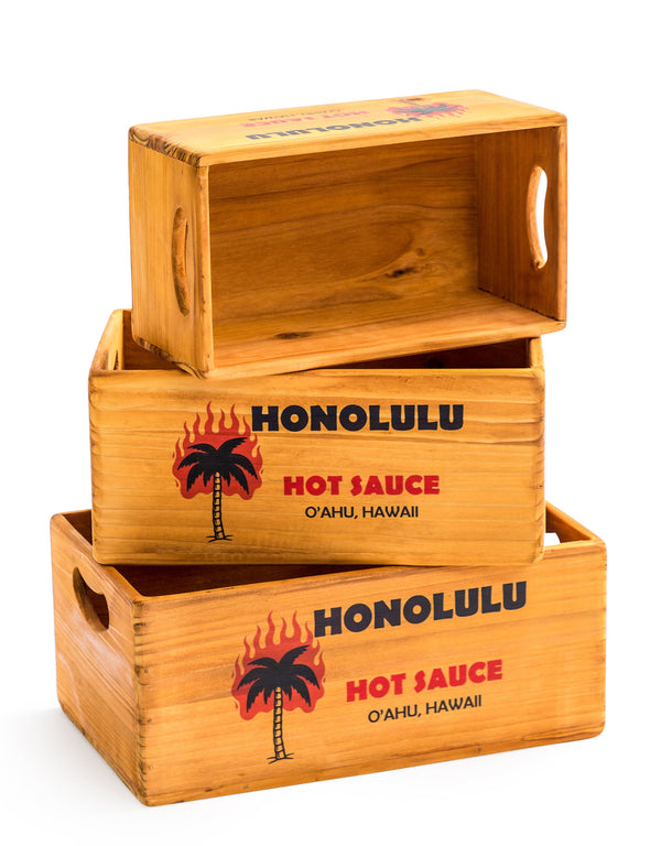 Set of 3 "Honolulu Hot Sauce" Large Wooden Storage Boxes