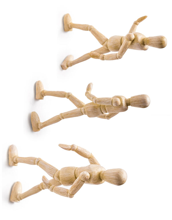 Set of 3 Wall Climbing Wooden Effect Model Men Figures