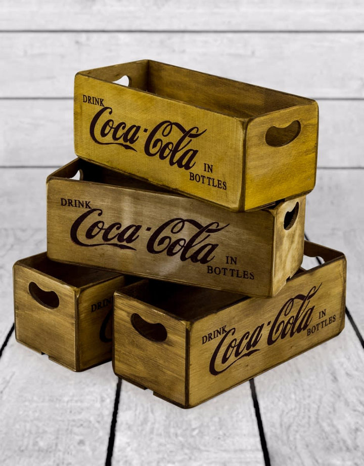 Set of 4 Antiqued Cola Wooden Boxes