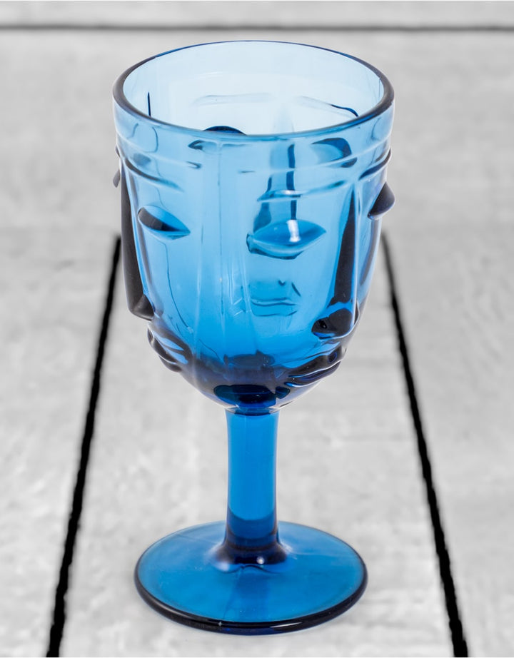 Set of 6 Blue Deco Face Wine Glasses