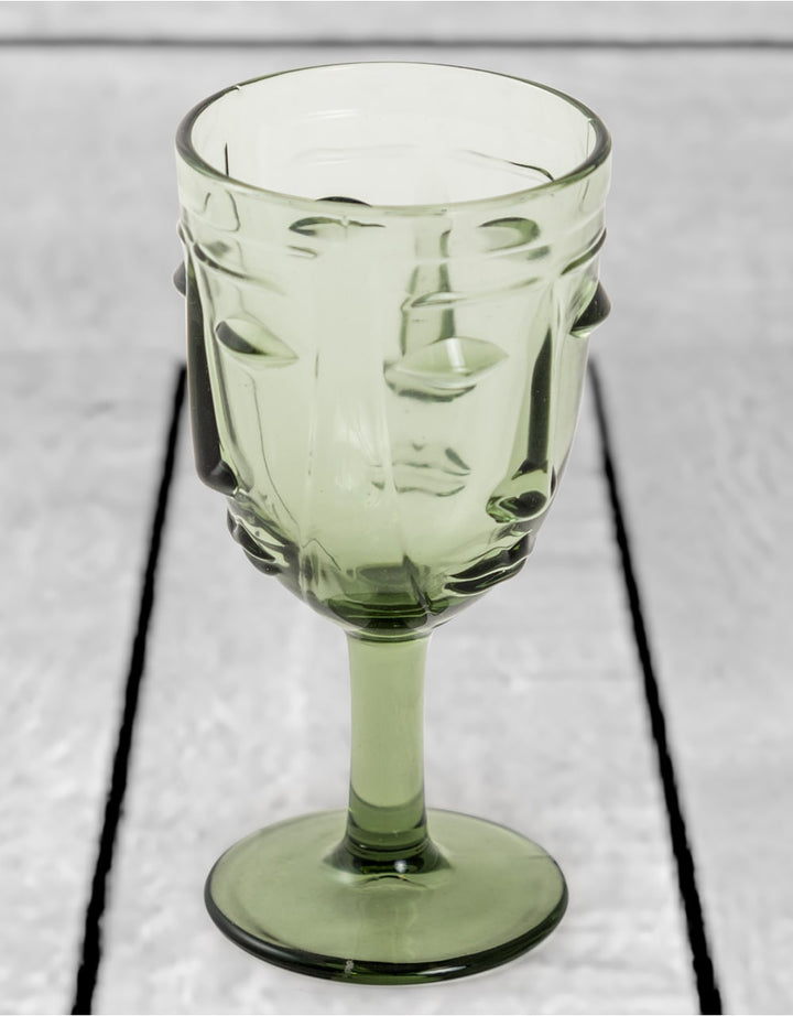 Set of 6 Green Deco Face Wine Glasses