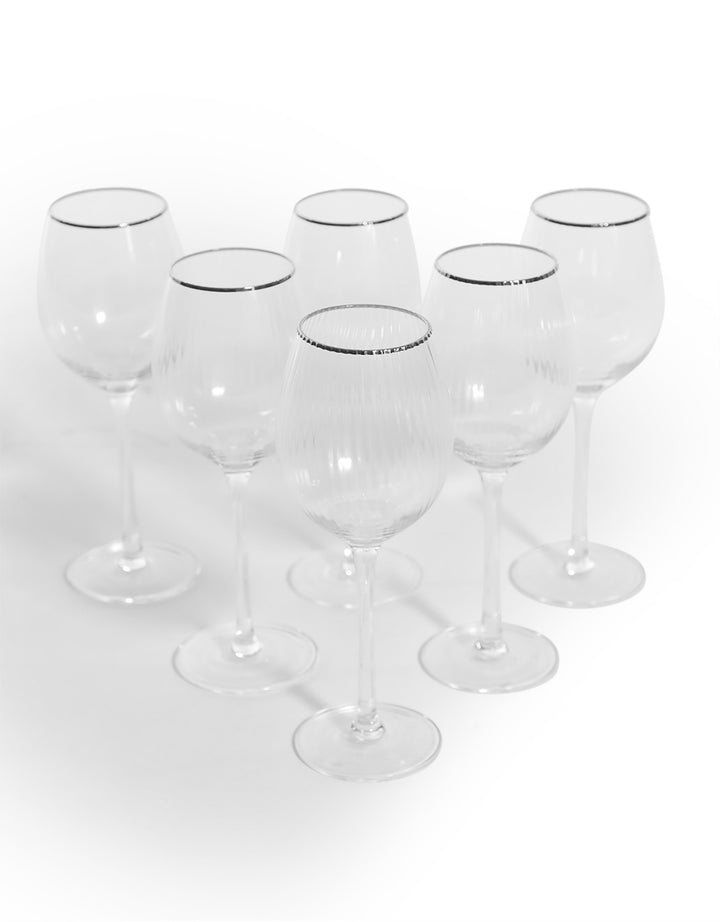 Set of 6 Traditional Wine Glasses with Silver Rims