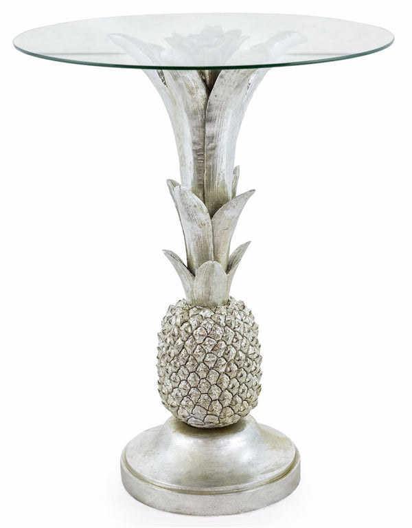 Silver Pineapple Glass Top Side Table