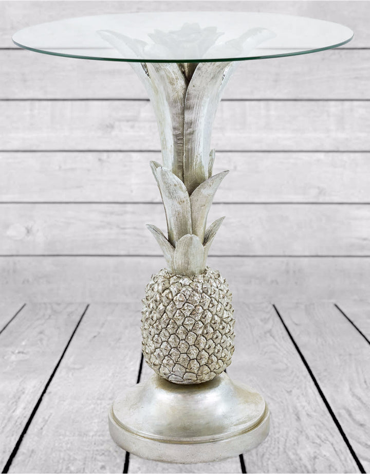 Silver Pineapple Glass Top Side Table