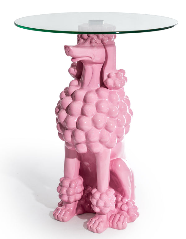 Sitting Pink Poodle Side Table w/ Glass Top