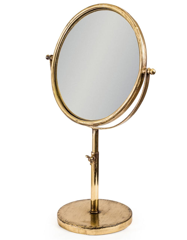 Small Antique Gold Convex Adjustable Table Mirror