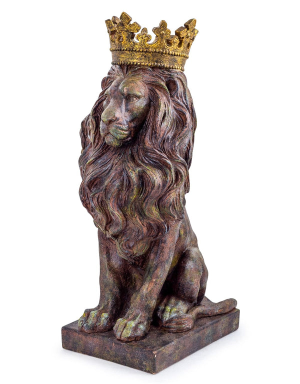 Small Rustic Bronze Effect Crowned Lion Figure