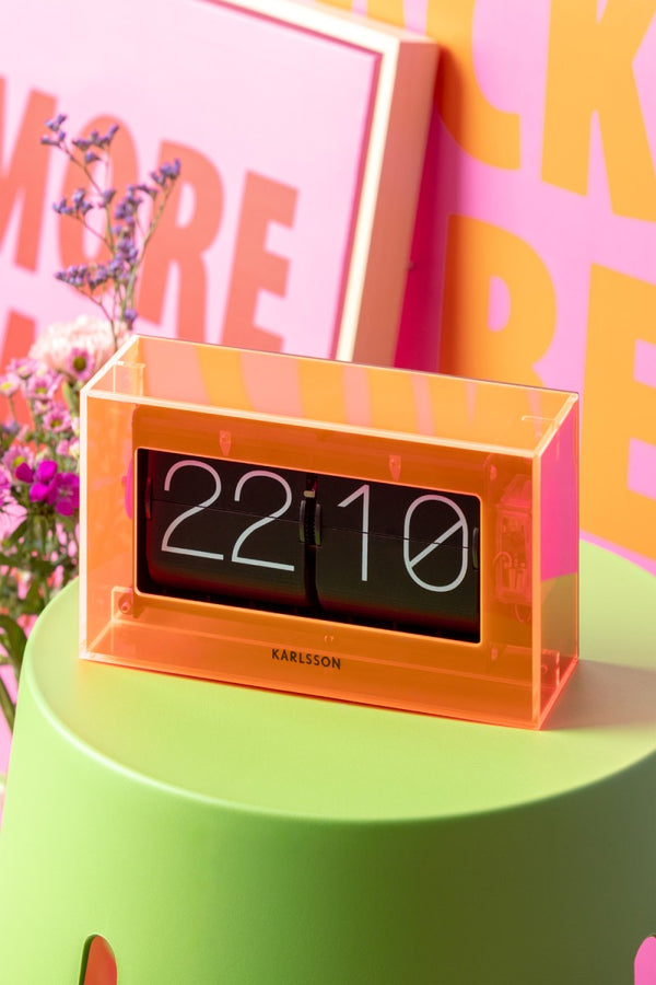 Table clock Boxed Flip - Neon orange