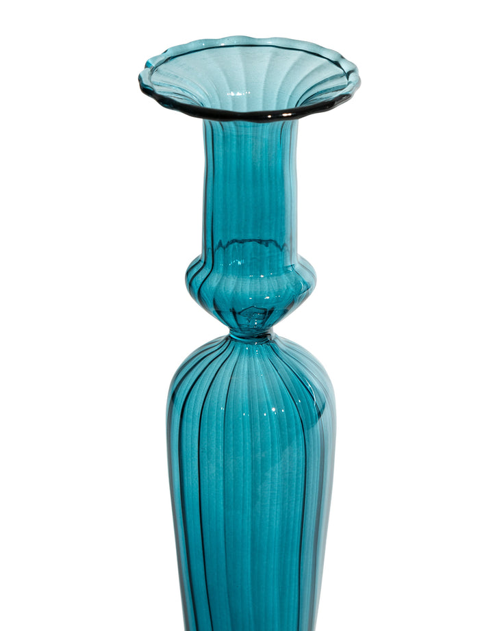 Tall Blue Glass Candle Holder