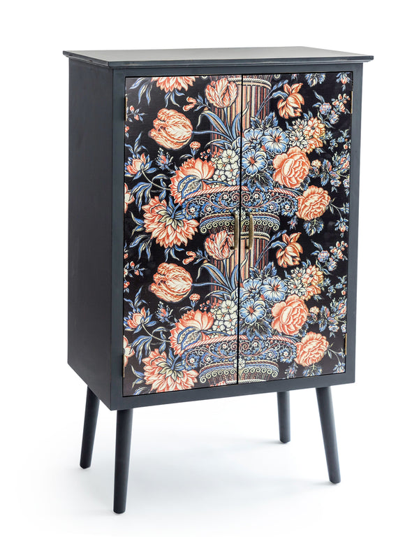 Tall Floral Column Boho Side Cabinet