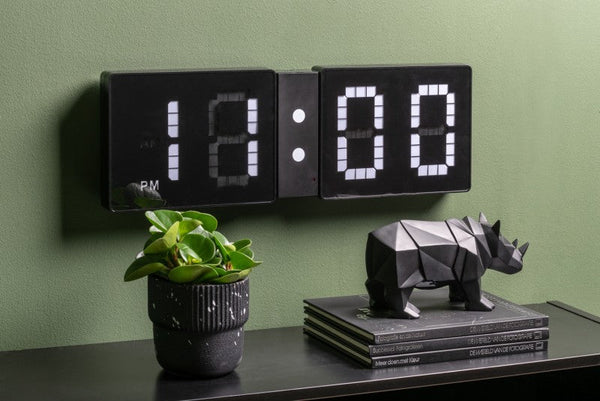 Wall Clock LED Look Flip - Black