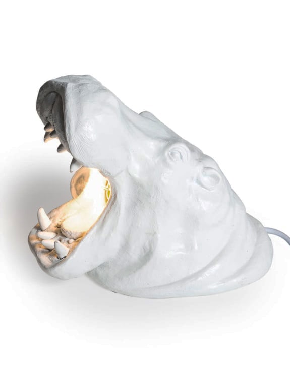 White Roaring Hippo Table Lamp