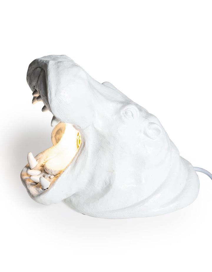 White Roaring Hippo Table Lamp